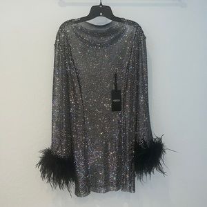 BLACK CRYSTAL EMBELLISHED MESH MINI DRESS